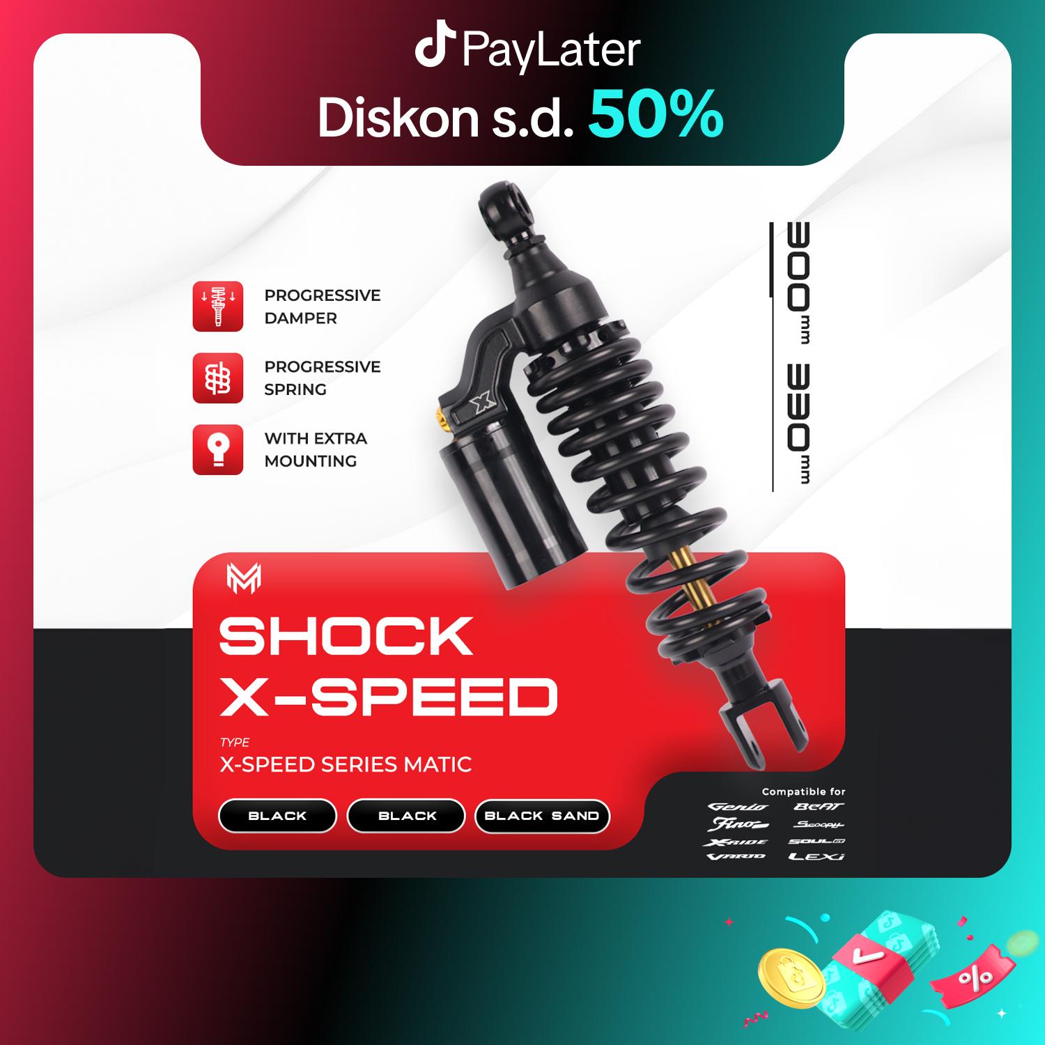 SHOCKBREAKER 300mm - 330mm plus, Type: X-Speed Series: MIO SPORTY,MIO S,MIO J,MIO GT,MIO SOUL,MIO IM3,LEXI,FINO,FREEGO,X RIDE,FAZZIO,GENIO,SPACY,SCOOPY,GEAR,BEAT FI,VARIO 110,VARIO 125,VARIO 150,all new VARIO 160,CLICK vario  125 Tabung Motor Motorcycle